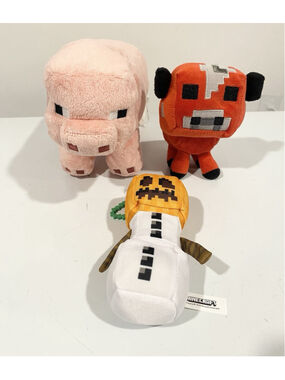 Minecraft Plush Lot Pig Mooshroom Cow Snow Golem Keychain JINX Mojang